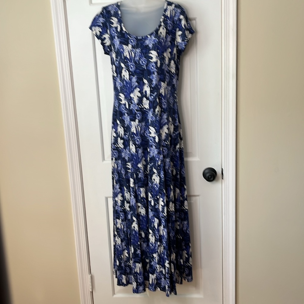 🌷Ralph Lauren A-Line Maxi Dress White and Blue Flutter Sleeve Maxi Dress
